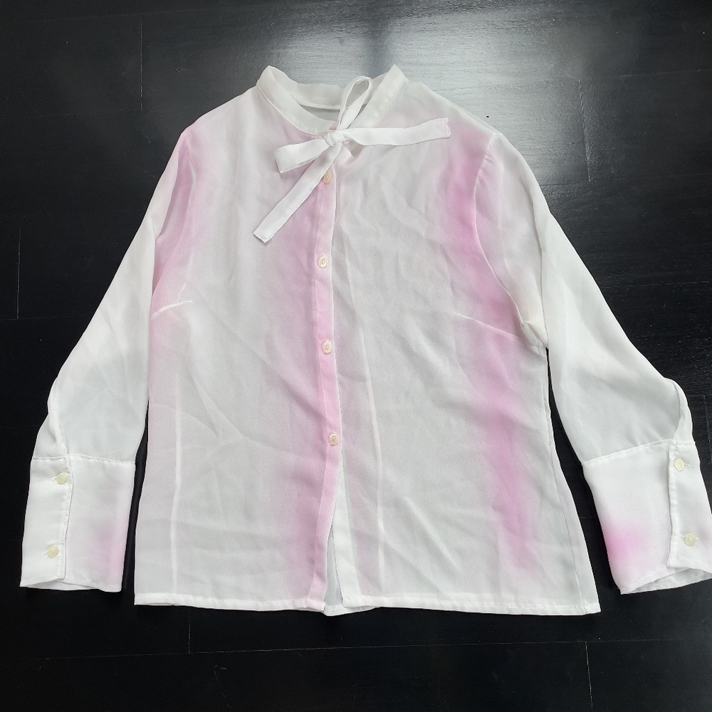 Custom Sheer White Button Up Blouse - image 1